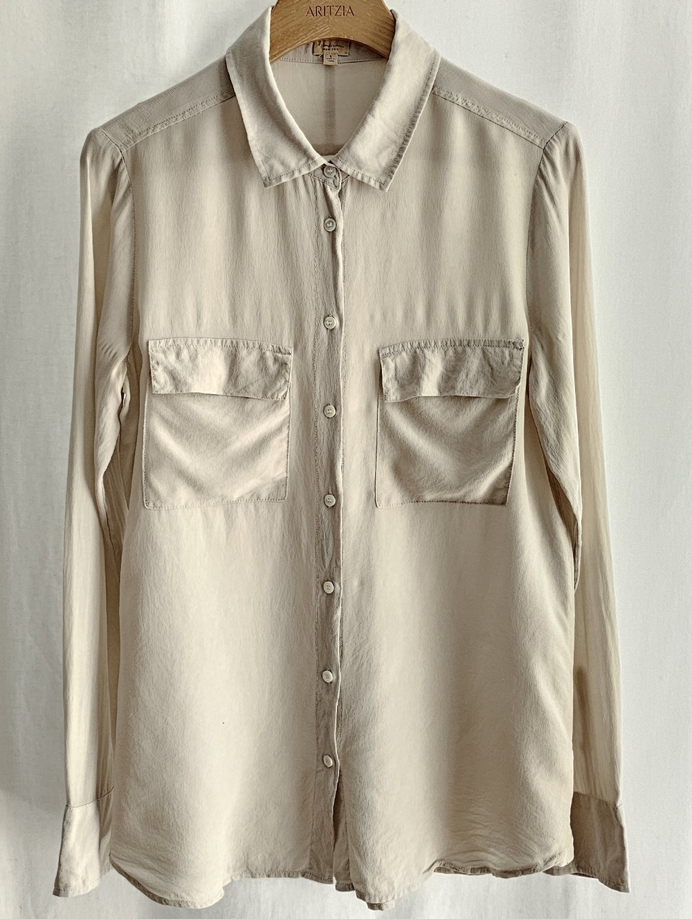 Aritzia Babaton Beige Long Sleeve 100% Silk Button Blouse - Picture 1 of 16